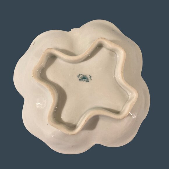 Hand Painted Nippon Porcelain Floral Nappy Lemon Dish With Gold Trim And Handle - Picture 3 of 5